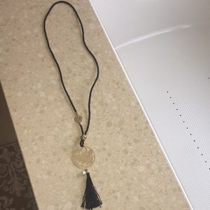 Beautiful black silk rope necklace with pearl